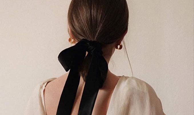 Vintage Black Velvet Bow Hair Ribbon Scrunchie for Women Girls Long Elastic Hair Tie Headwear Female Hair Accessories